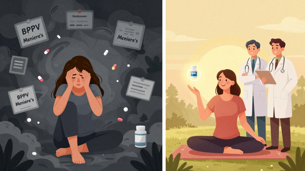 Before and after: confusion with misdiagnoses on one side, healing with therapy and supplements on the other.