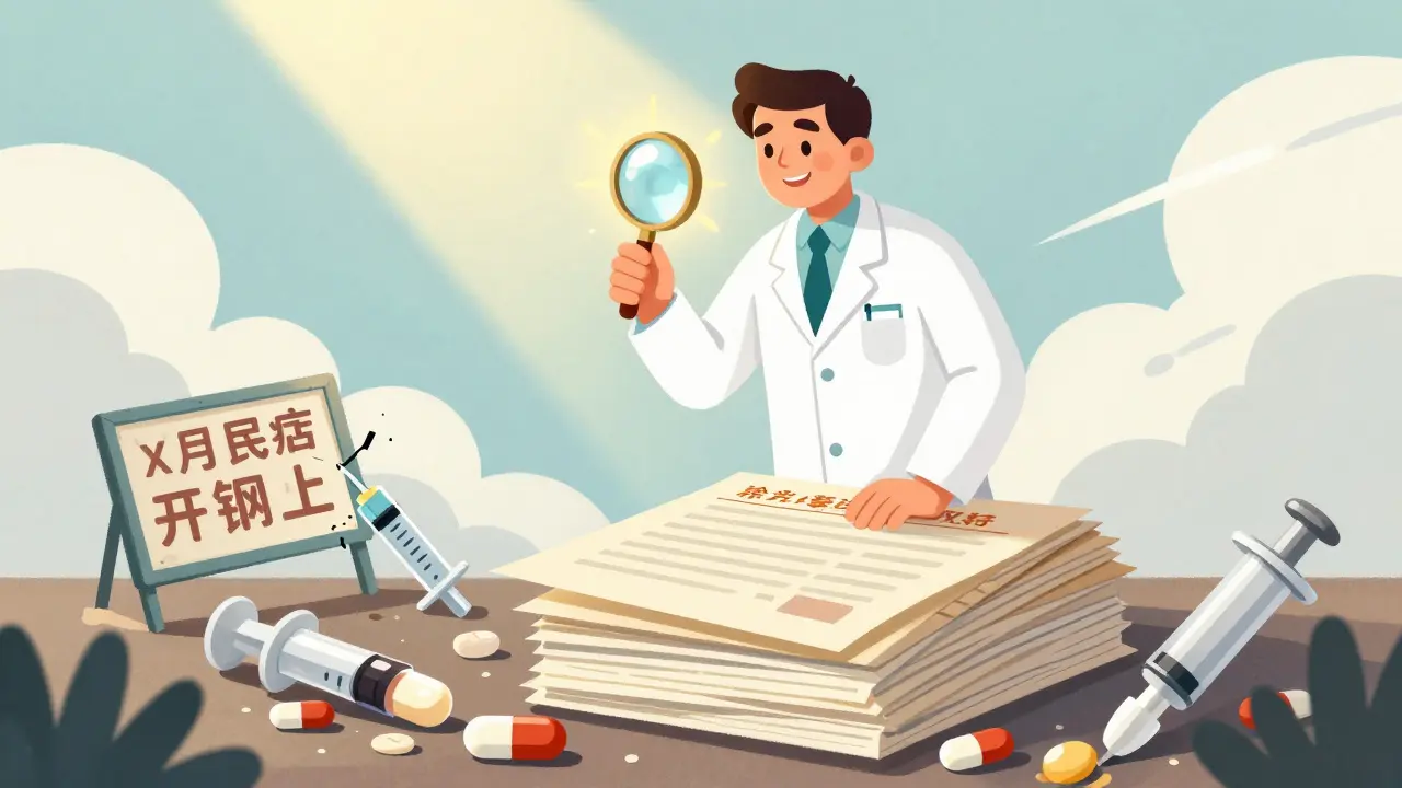 A heroic pharmacist verifies a license, defeating counterfeit drugs as official documents support their authority.