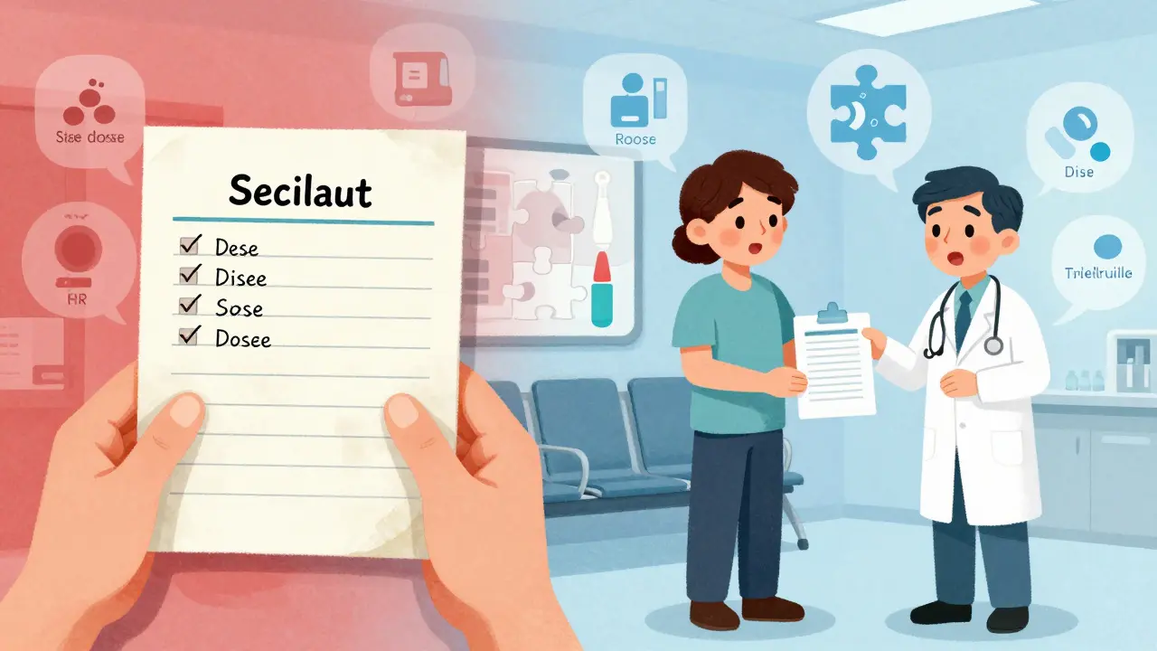 A person hands a well-organized medication log to an ER doctor, symbolizing safe care through documentation.