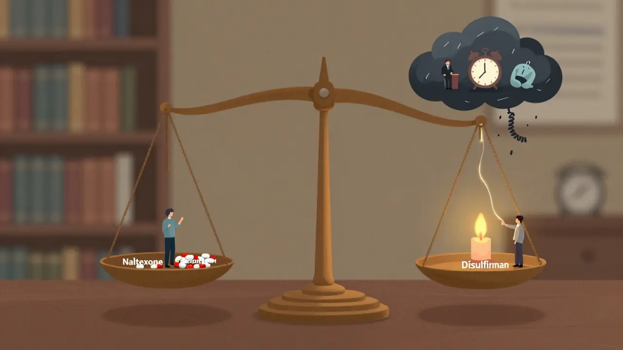A balance scale weighs AUD medications against life's triggers, illustrated in soft storybook tones.